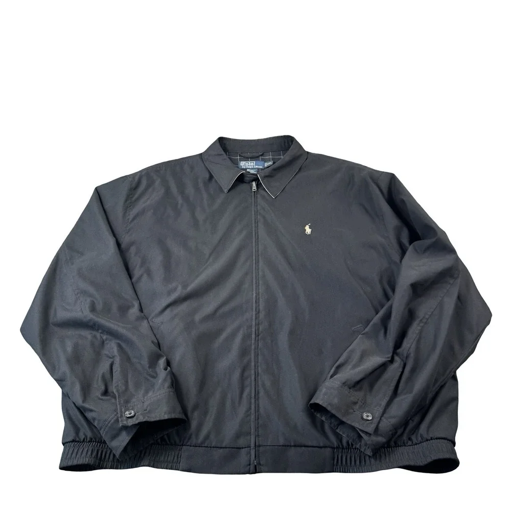 Polo Ralph Lauren Mens Black Pony Logo Harrington Full Zip Jacket XXL 2XL